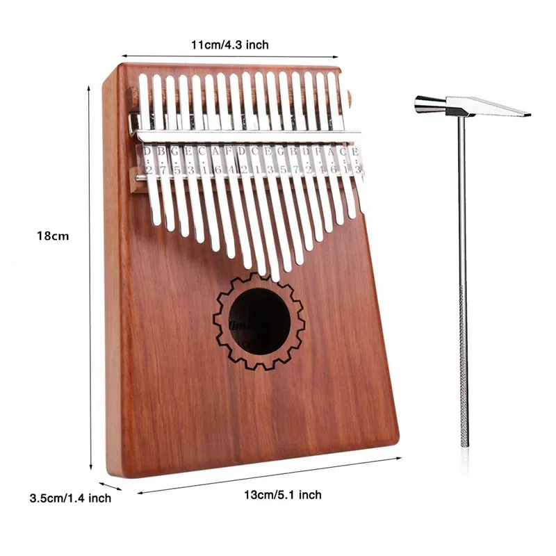 Пианино Kalimba с 17 клавишами из красного дерева с сумкой, молотком и музыкальной книгой, идеально подходит для любителей музыки, начинающих, детей