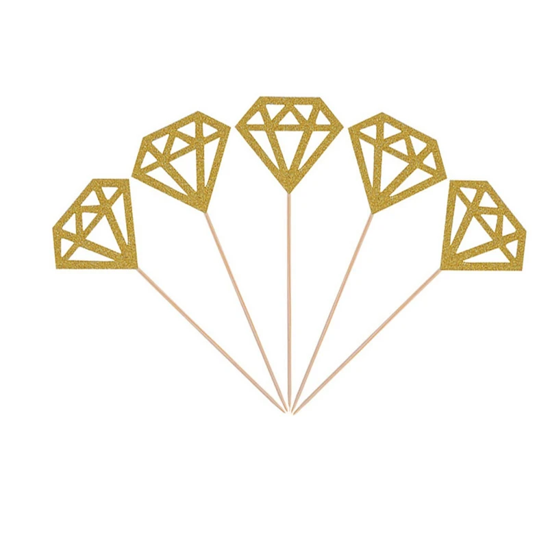 diamond Gold 10pcs 10 шт. золотые и серебряные блестящие топперы для кексов Свадебные украшения девичник вечерние товары для украшения торта, Q - Цвет: diamond Gold 10pcs