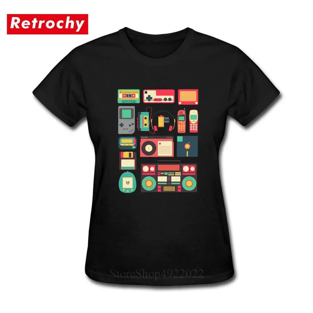 Ретро технология женская футболка винтажная хлопок короткий рукав классная