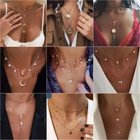 european and american style alloy multilayer necklace female fashion long cross moon star geometric clavicle chain pendant