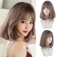 short bob wig with bangs girls pixie cut wig glueless full machine made cheap sythetic hair wigs for white woman