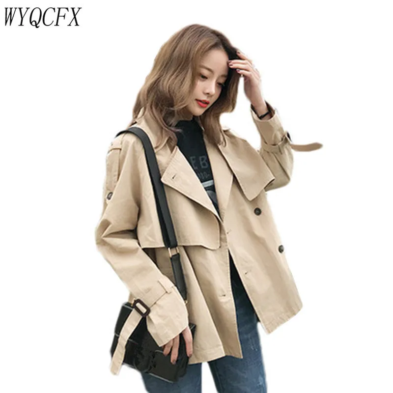 Размера плюс Для женщин Повседневное хаки короткие Тренч модная двубортная