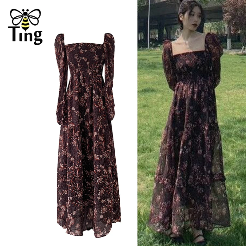 Длинное богемное платье с квадратным вырезом и открытой спиной в стиле бохо -