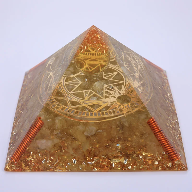 

3.74inch Reiki Orgonite Pyramid Natural Citrine Crystal Orgone Pyramid For Attracting Wealth Gathering Fortune Energy Generator