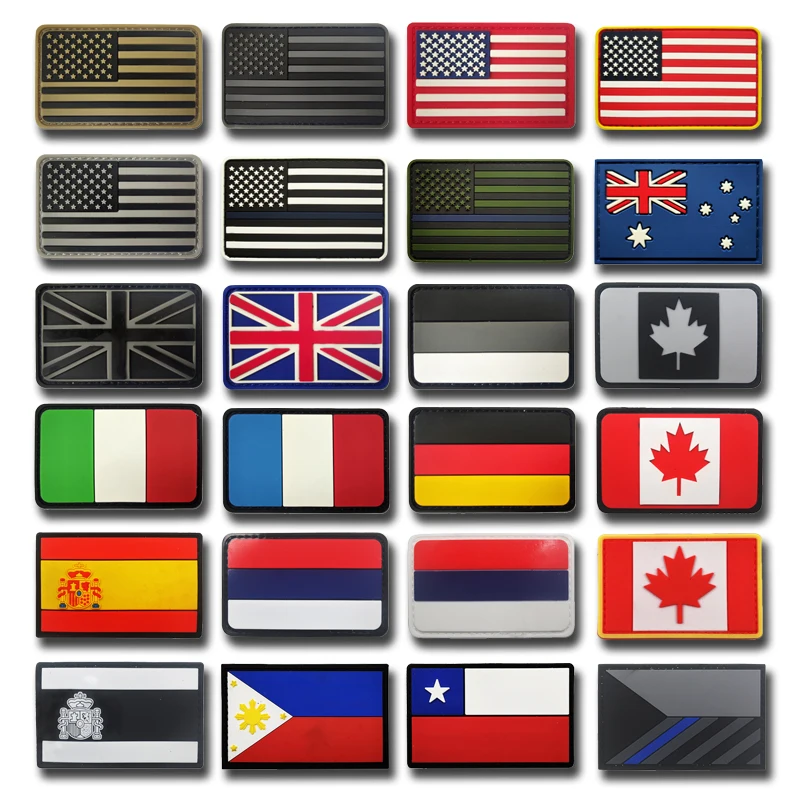 

PVC National Flag Patch Union Jack Spain France Germany Italy American USA US Canada Flag Military Patch Tactical Badges Rubber