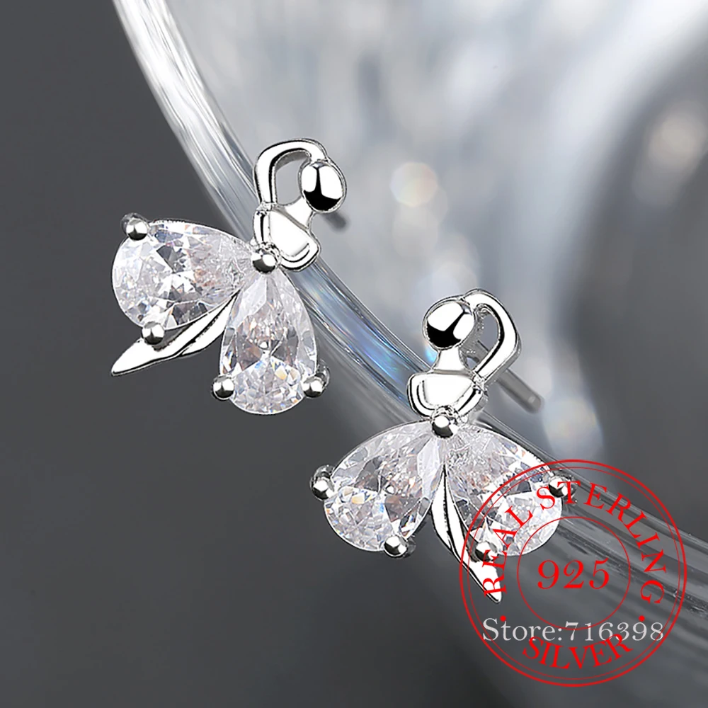 

925 стерлингового серебра с украшением в виде кристаллов для балета, серьги-гвоздики, серьги, модное ювелирное изделие для женщин, подарок на ...