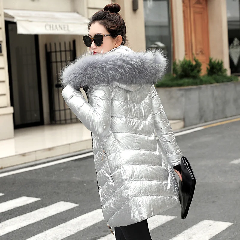 

2021jaqueta Feminina De Inverno, Casaco Feminino Curto с голой De Pele, размера плюс, Prata