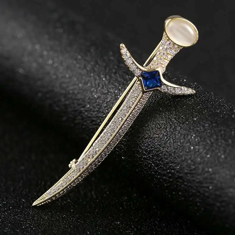 Korean fashion high-quality zircon metal post dagger plug-in paper clip brooch ladies men's collar pin accessories | Украшения и