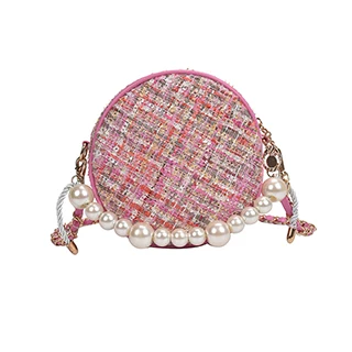 Розовый bolsos модные женские сумки-почтальон, круглая сумка на плечо, дизайнерская сумка через плечо, твидовые сумки для женщин, жемчужное колье, сумка - Цвет: Розовый