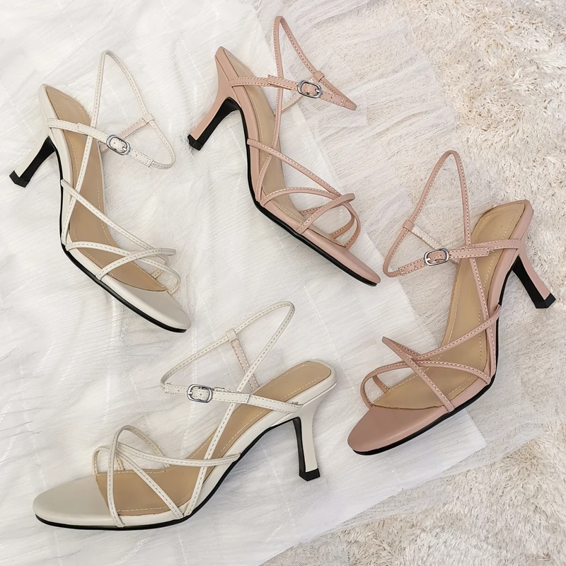 

2020 summer fairy style round head sandals female thin heels with high heels wild temperament sandals Z773