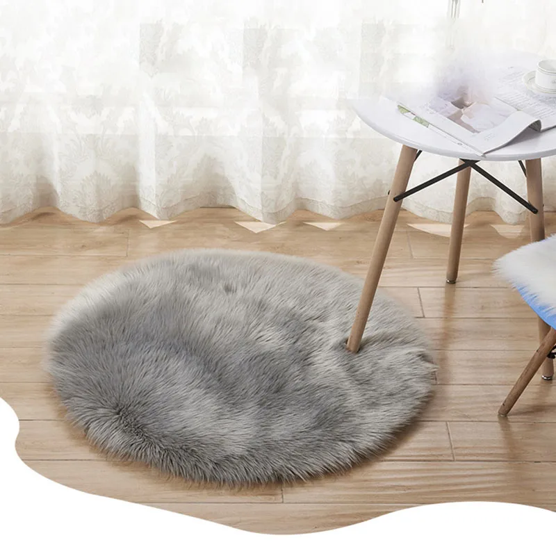 

Soft Faux Fur Rug Household Bedroom Warm Mat Sofa Chair Desk Pad Round Carpet Bedroom Household 2021 Hot Selling