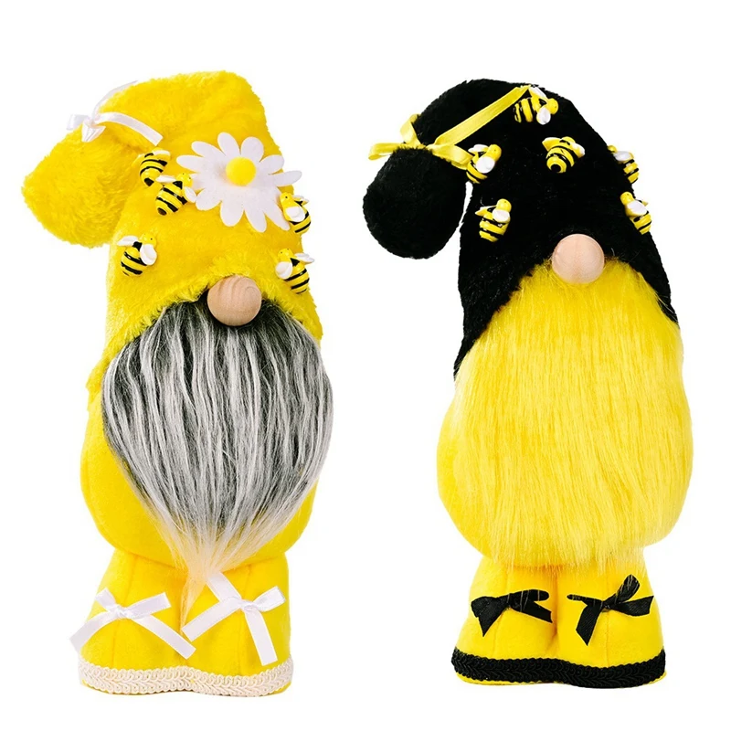 

2 Pcs Bumble Bee Gnome Tomte Nisse Swedish Elf Doll Home Farmhouse Kitchen Decor Shelf Tiered Tray Decoration