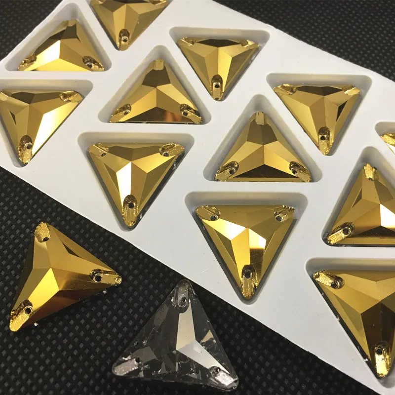 gold hematite Треугольные стразы с плоской задней частью и 3 отверстиями, стеклянные кристаллы, 12 м, 16 мм, 22 мм, стразы, бусины для свадебного платья, обувь, сумки, сделай сам, отделка - Цвет: gold hematite