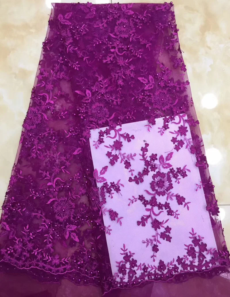 (5 ярдов/шт.) нежная вышитая африканская Тюлевая кружевная фуксия розовая