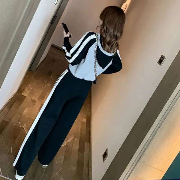 

Plush and thickened sweatpants women's loose hooded sweater suit, slim and versatile, new two-piece Casual Pants Set