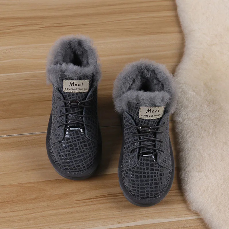 

Зимние ботинки из натуральной кожи для девочек, теплые хлопковые ботинки на толстой подошве с бархатной подкладкой, Нескользящие ботинки д...