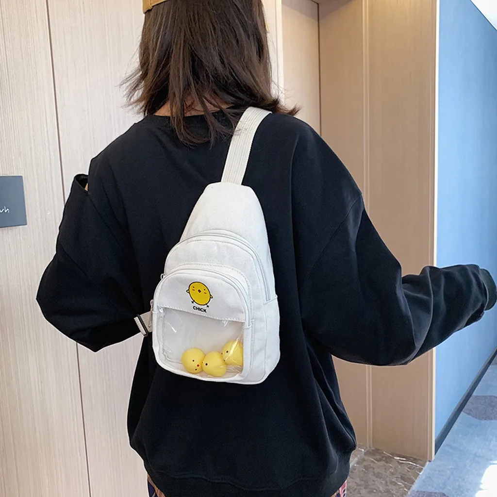 2021 Женская нагрудная сумка холщовая поясная прозрачная с забавным узором модные