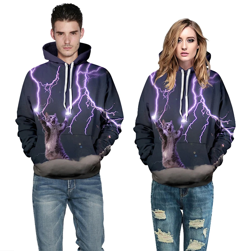 

Lyprerazy Thunder Cat Sweatshirt Cat lightning 3d hoodie Women Men Sweatshirts Hip Hop hooded Casual Sweatshirt