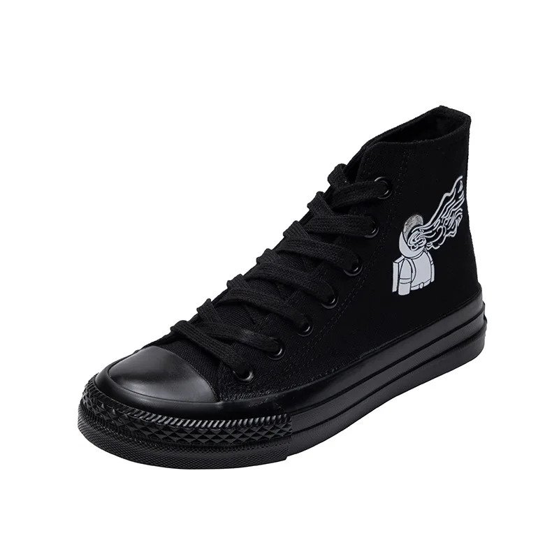 

Women Hand Painted Lonely Astronaut Canvas Shoes,Fashion Black Skateboarding Shoes,High Top Casual Shoes,Size 35-40