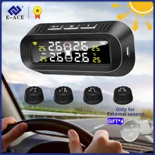 E-ACE Smart Car TPMS 3.5 Bar Solar Power Auto Monitor System Car Tyre Monitoring System Security Alarm USB TMPS External Sensor