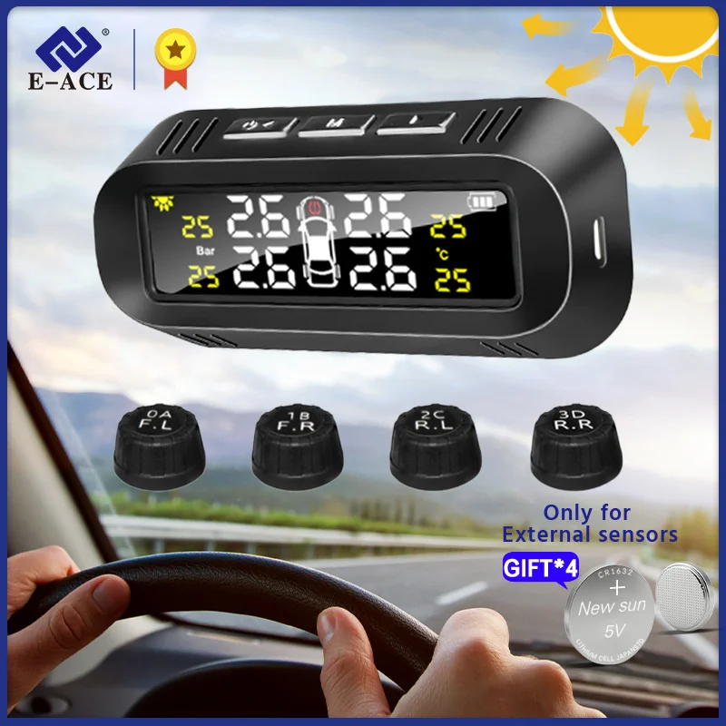 E-ACE смарт-автомобиль TPMS 3 5 бар Солнечная энергия авто монитор система мониторинга
