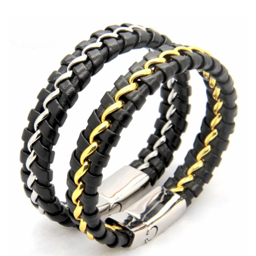 Браслет Круговой 2019 широкий плетеный кожаный браслет из титановой стали магнит с