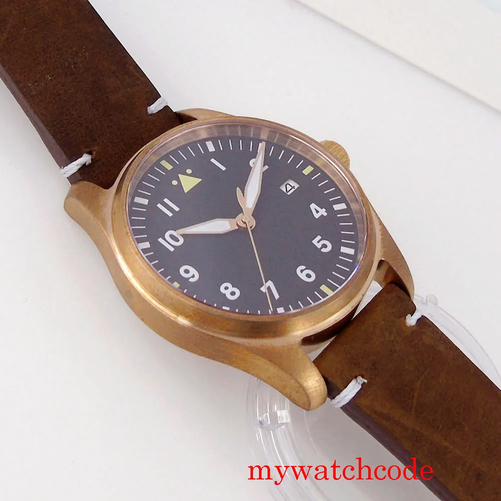 Автоматические Мужские бронзовые наручные часы дата сапфировое