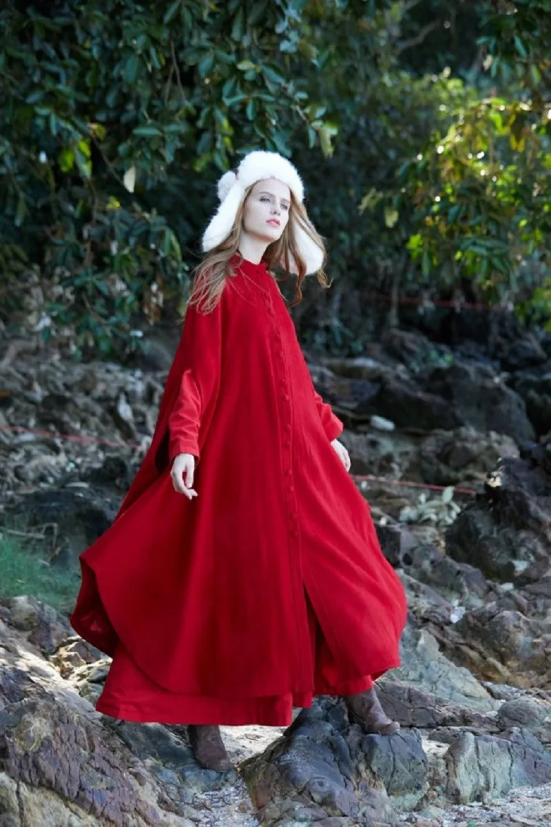 

510- European and American single-row buckled round-necked cloak shawl elonger coat coat