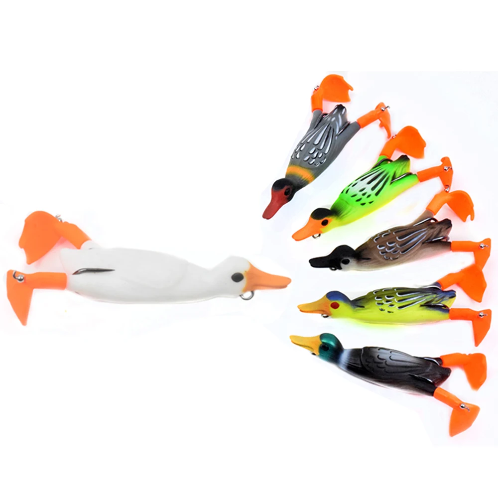 

10pcs/lot 9.5cm 12g Soft Floating Topwater Fishing Duck Wobbler Lure Propeller Legs Lifelike Ducky Vivid Swim Actions Pike Bass