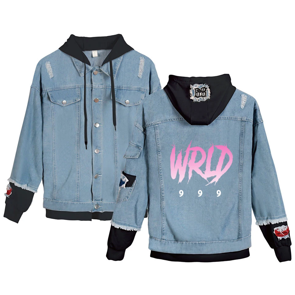 

Juice Wrld Men's Denim Jackets hoodies Simple Leisure Hooded Denim Wear women's Stitching Sky Blue Coats sweatshirt Oversized