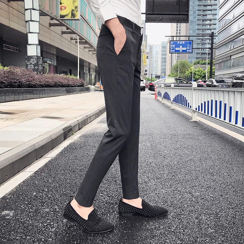 

Cropped Pants Men's Casual Pants Slim-Fitting Ankle-Tied Suit Pants Male Students Korean Style Suit Pants jogging pants men