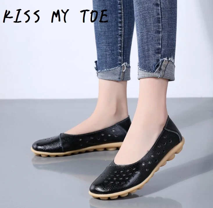 Модные 2019 полые мягкие туфли из натуральной кожи Повседневная дышащая обувь