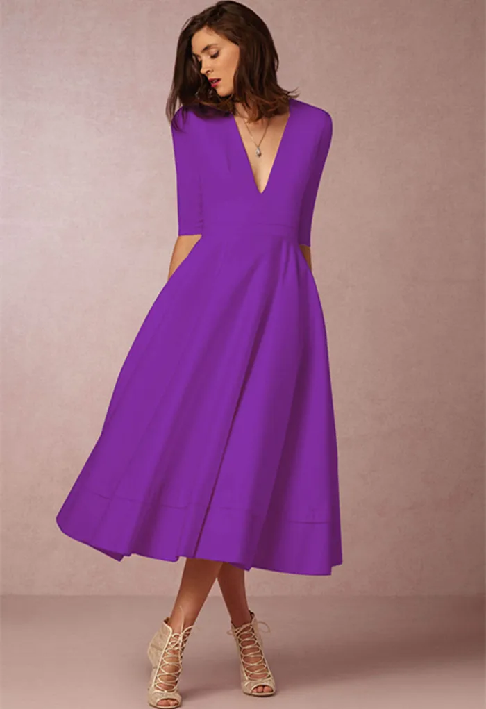 

Sexy V neck Mid Sleeve Women Autumn Dress Women Casual Office Dress 2020 New Fashion Generous Women Dress Retro Style