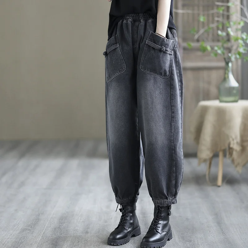 Женские джинсы в китайском стиле Max LuLu осенне-зимние свободные джинсовые