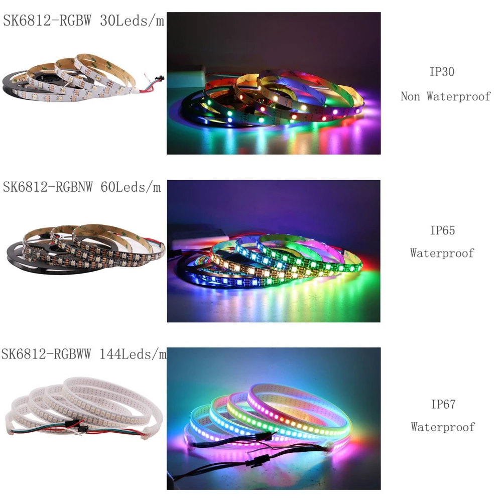 

WS2811 WS2812B WS2813 WS2815 SK6812 APA102 30/60/144Leds/m RGB LED Strip Individually Addressable Tape Light DC5/12V IP30/65/67