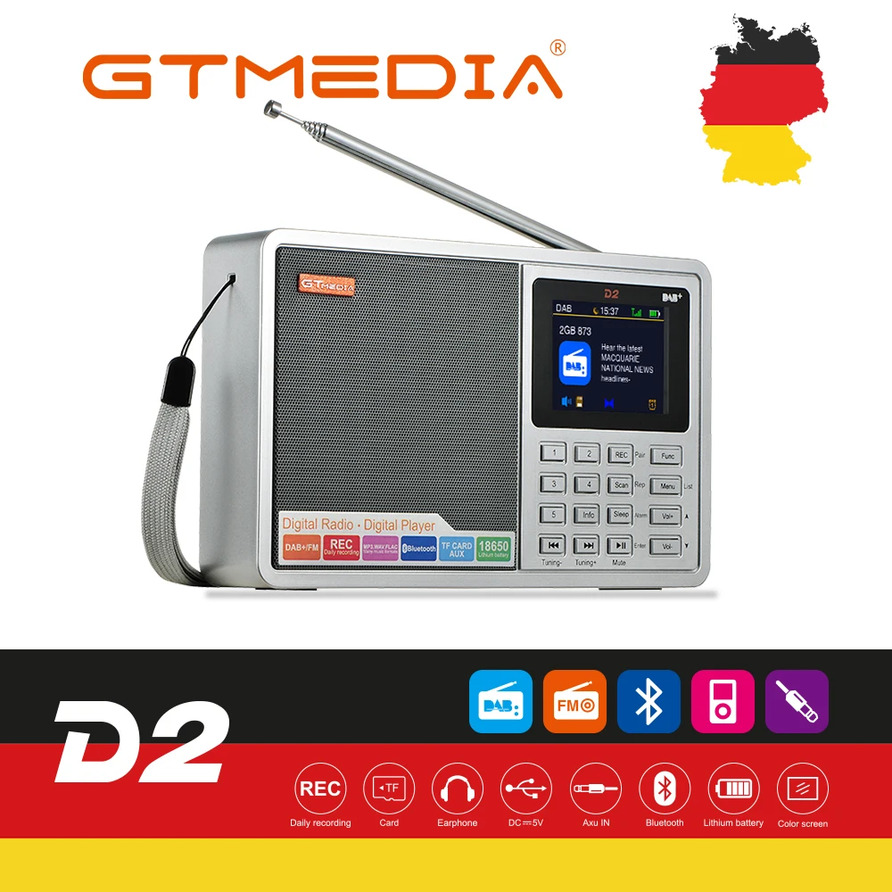 GTMEDIA D2 портативный радио FM DAB+ стерео/RDS Многополосный Радио динамик с ЖК-дисплеем будильник Поддержка TF карты радио приемник