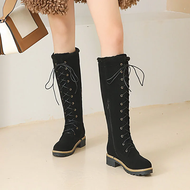 

KemeKiss Women Snow Boots Plush Fur Zipper Women Winter Knee High Boots Fashion Warm Long Boots Women Footwear Size 35-43