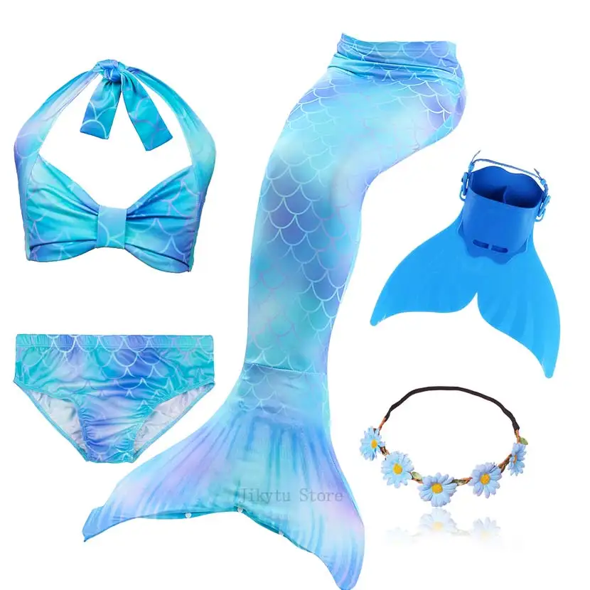 Kids Swimming Mermaid Tail Bikini Set can add with Monofin Flipper Ariel Costumes Cosplay Swimsuit Bathing Suit for Girls