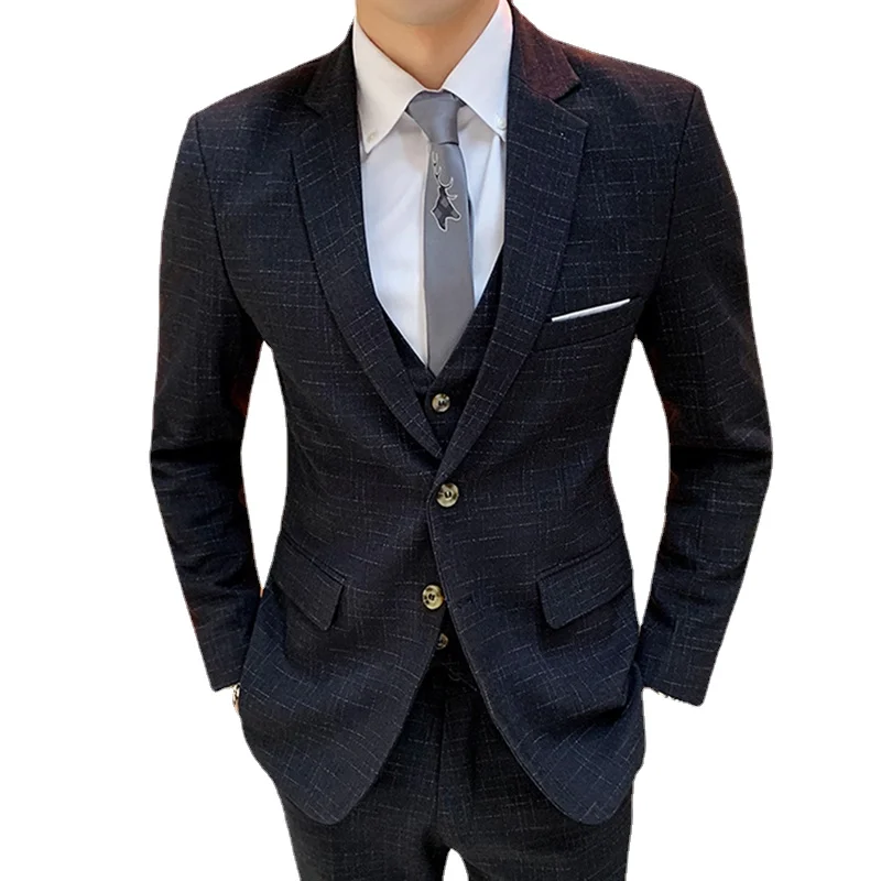 

Новинка 2021, мужской деловой костюм из трех предметов для жениха, мужской модный костюм из бутика в клетку (пиджак + жилет + брюки)