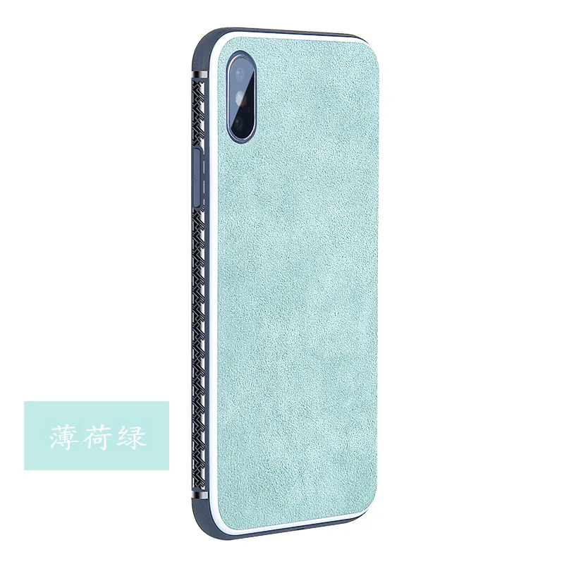 Mint Green Итальянский тканевый чехол для iPhone X XS 11 Pro MAX, чехол для мобильного телефона с белой каймой, несколько цветов, флип-чехол с мехом, подходит для 6, 6s, 7, 8 Plus - Цвет: Mint Green