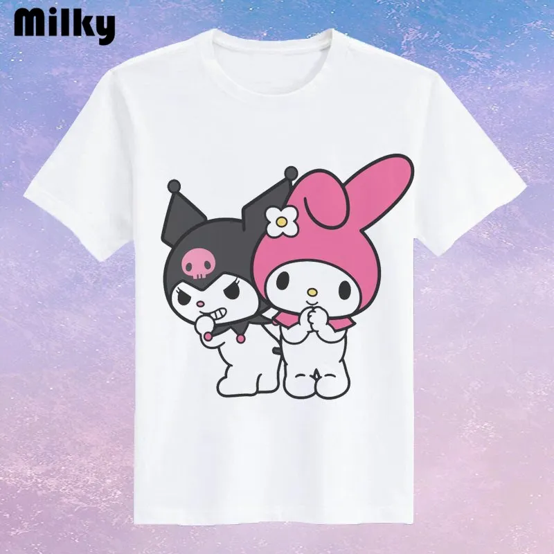 Корейская футболка My Melody Kuromi Женская милая одежда с мультяшным принтом футболки