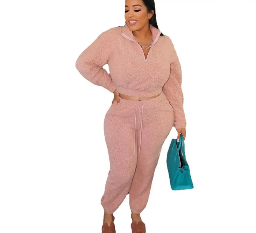 

Winter Women Fleece Pajamas Sets 2022 Lounge Wear Full Sleeves Lapel Neck Tops Casual Warm Pants Comfortable 2 Piece Outfits