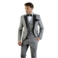 2020 grey men suit slim fit jacket with black tuxedo custom made blazer wedding groom suits costume jacketpantsvest
