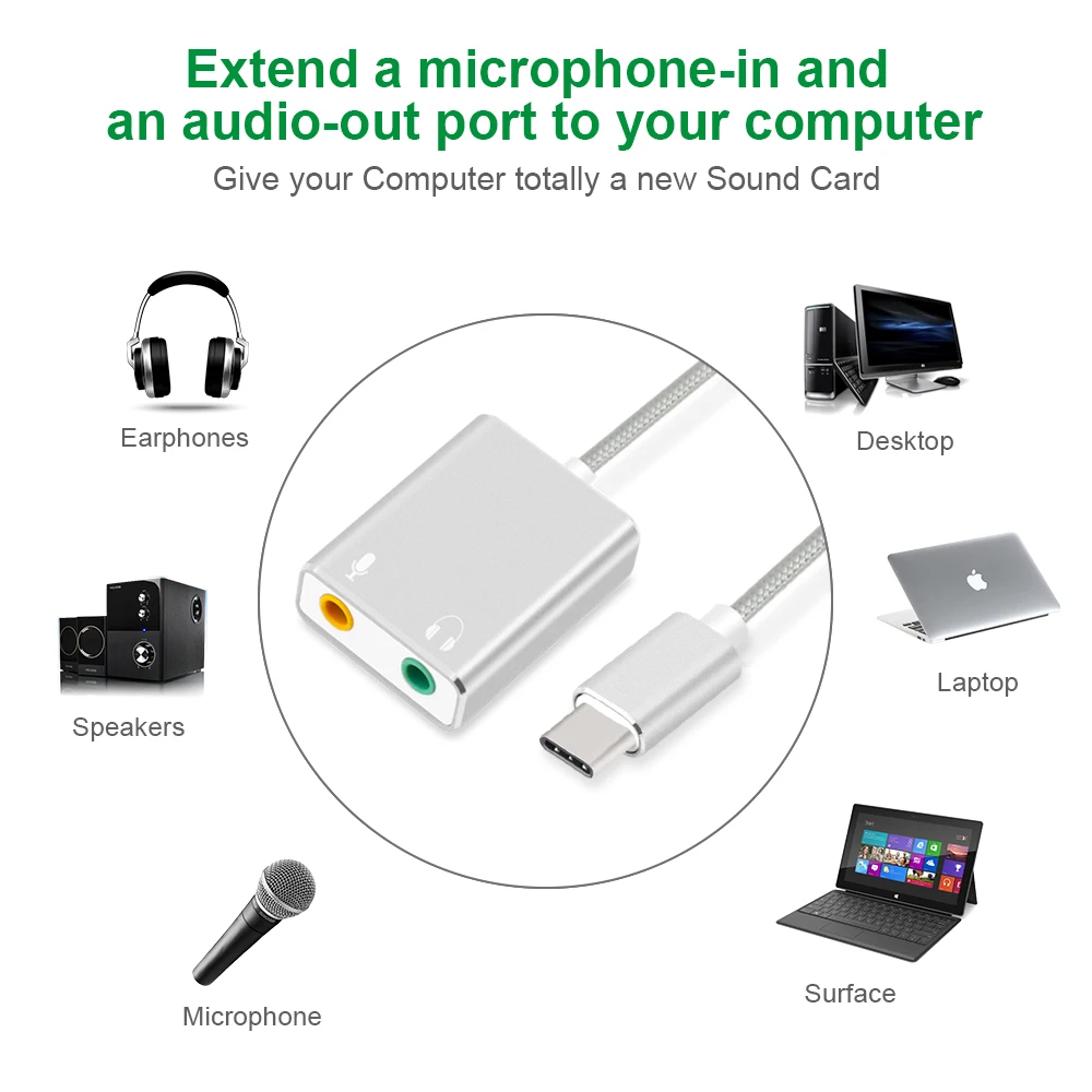 7 1 внешняя звуковая карта Usb типа C для Macbook Pro Air USB 3 5 мм аудио разъем наушников