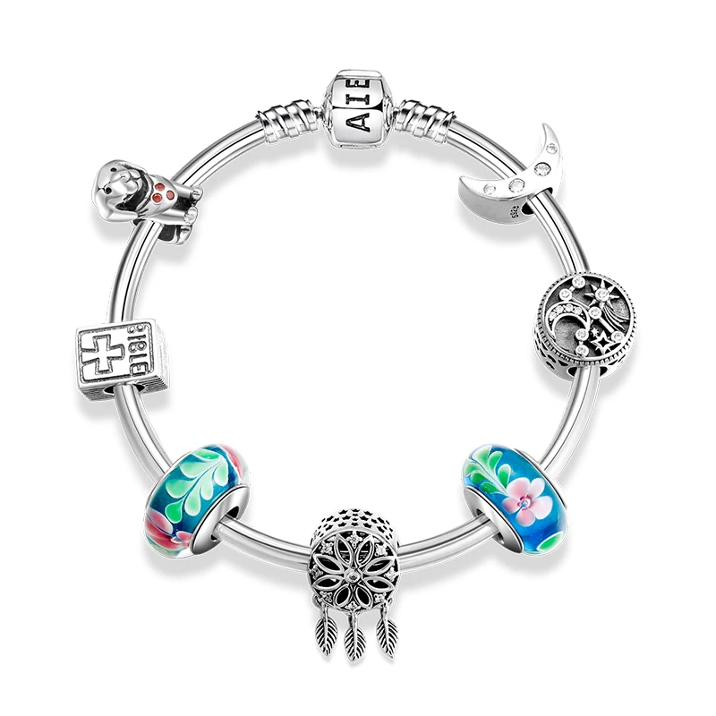 Ловец снов Подвески Луна стерлингового серебра 925 Браслеты сделай сам для модная