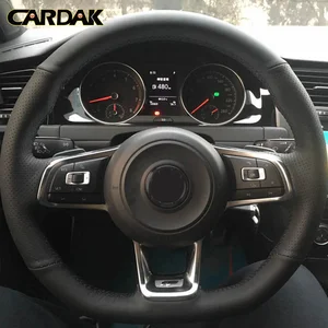 cardak diy black artificial leather car steering wheel cover for volkswagen golf 7 gti golf r mk7 polo gti scirocco 2015 2016 free global shipping