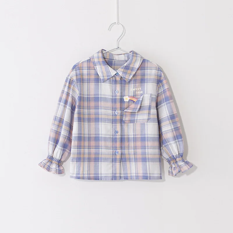 

Children's Clothing New Spring Girl's Shirt Long Sleeve Plaid Cotton Medium and Big Children Children's Shirt