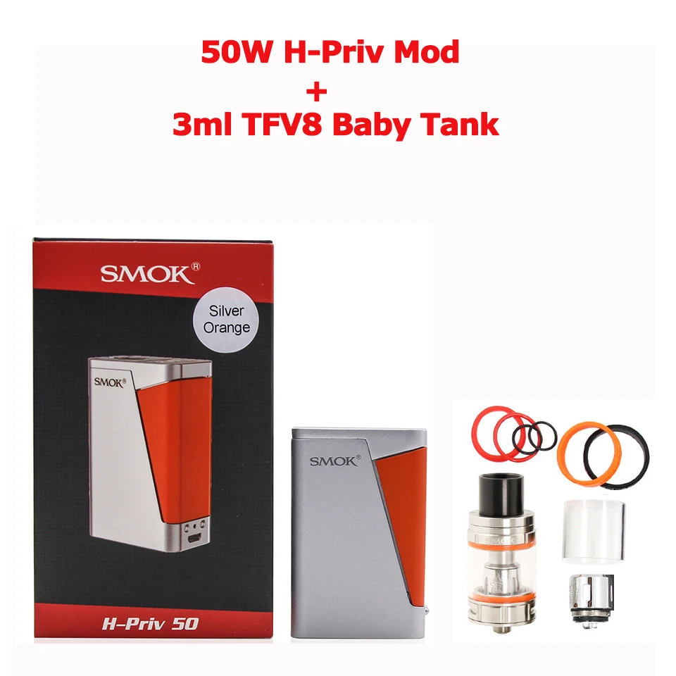 Silver with tank SMOK H-PRIV 50 Вт TC VW Vape мод OLED экран TFV8 детский бак M2 Q2 катушка 510 атомайзер Vape комплект электронная сигарета мод Va - Цвет: Silver with tank