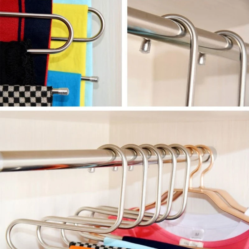 

Five-layer S-shaped Non-slip Pants Rack Towel Storage Shelf Home Wardrobe Clothes Hanger Closet Organizer Stainless Steel