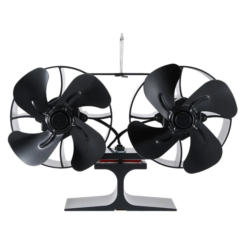 

Fireplace Double Head 8 Blade Heat Powered Stove Fan Wood Burner Eco Friendly Quiet Fan Home Efficient Heat Distribution